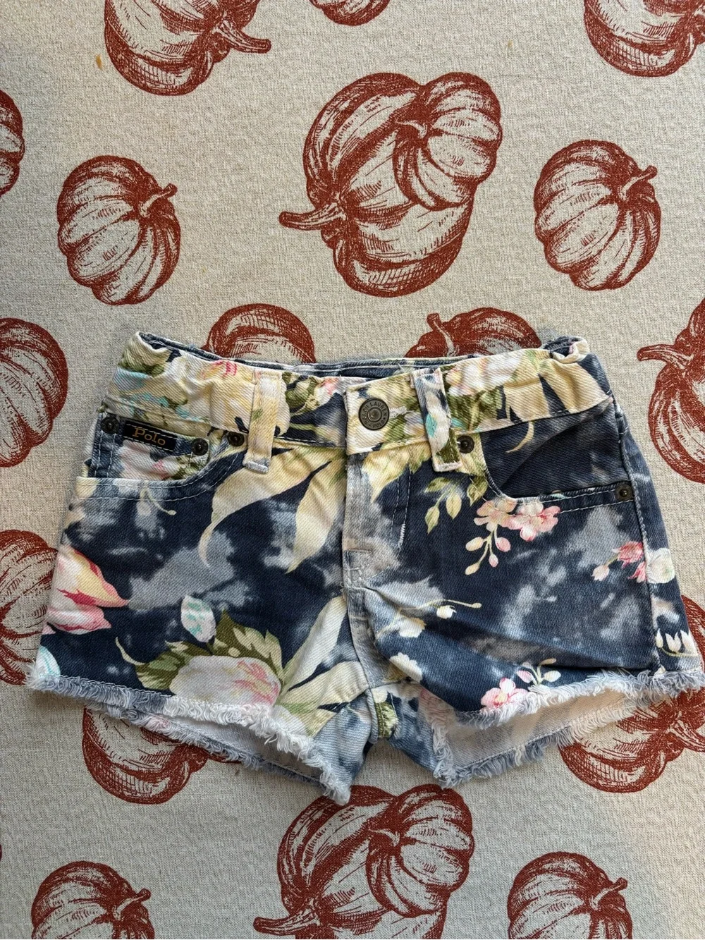 Ralph Lauren Floral Tie-Dye Denim Shorts - Navy, Cream & Pink